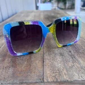 Nanette Lepore Bold Teal Glitter Oversized Square Sunglasses